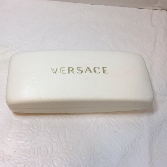 Versace Designer Eyeglass/Sunglass Case -Gold Letter Clamshell Hard Case White - Picture 1 of 7